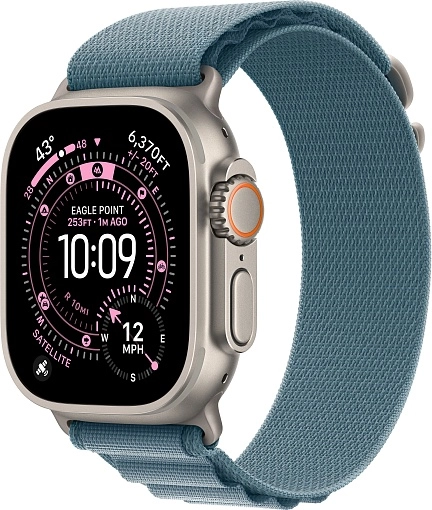 Apple Watch Ultra 3 49 мм, корпус из натурального титана, ремешок Alpine нежно-голубого цвета, размер L